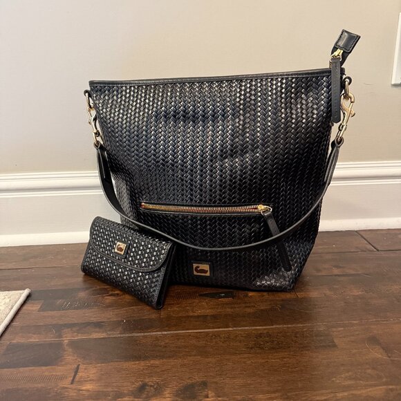 Dooney & Bourke Woven Sachel with matching Wallet, Black - Picture 1 of 6